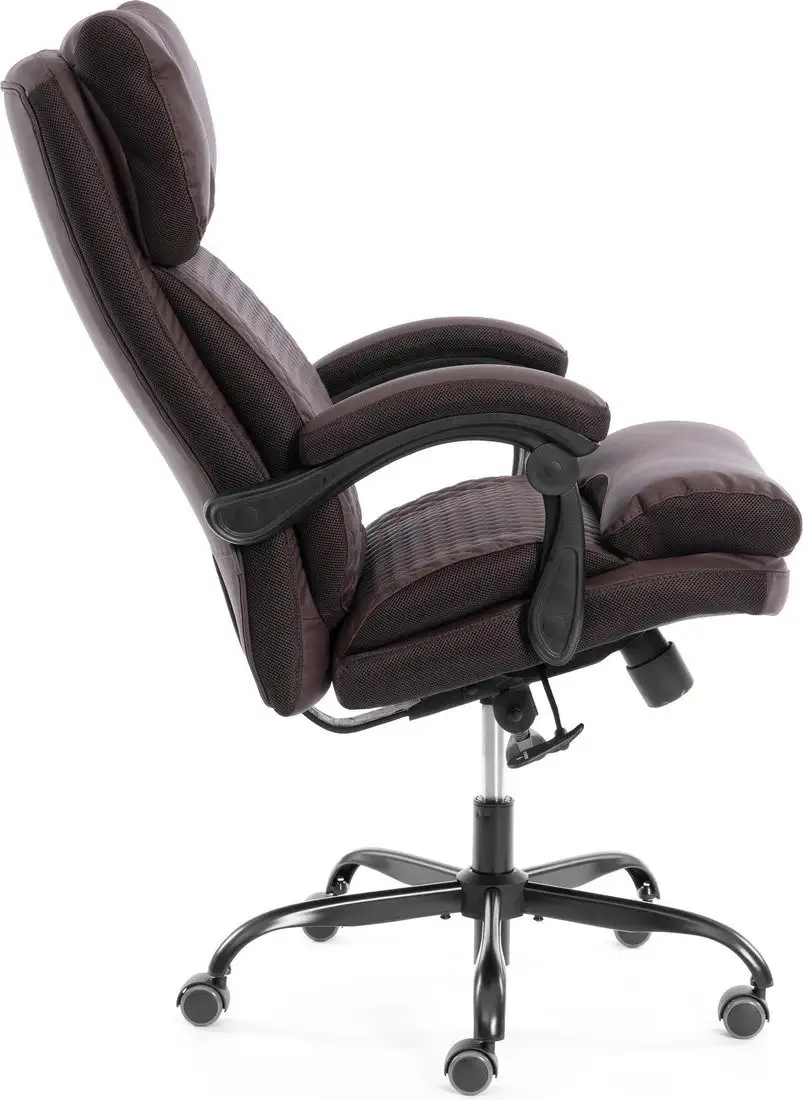 Офисное кресло TetChair Chief metalBL кожзам/ткань (коричневый/коричневый стеганный) – фото товара