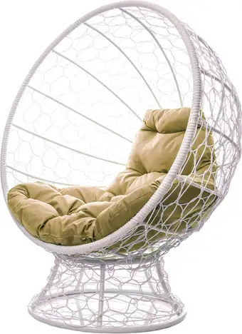 Кресло M-Group Кокос на подставке 11590101 (белый ротанг/бежевая подушка) – изображение в каталоге