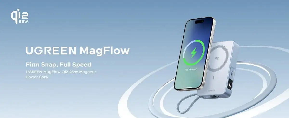 Внешний аккумулятор Ugreen MagFlow PB773 10000mAh (голубой) – фото товара