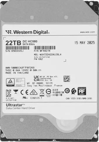 Жесткий диск WD Ultrastar DC HC580 22TB WUH722422ALE6L4 – изображение в каталоге
