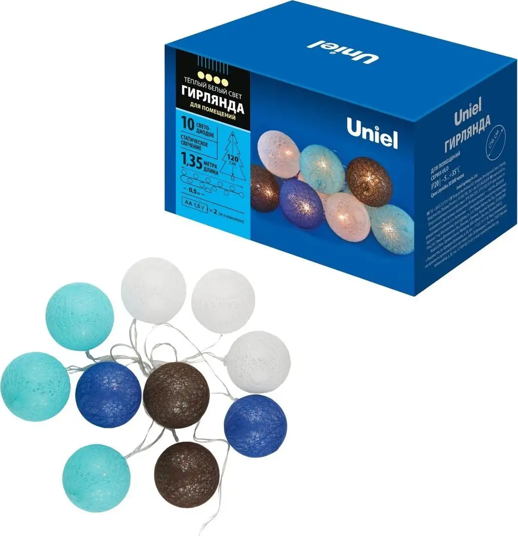 Новогодняя гирлянда Uniel ULD-S0135-010/STB/2AA WARM WHITE IP20 TANGLES-2 UL-00008420 – фото товара