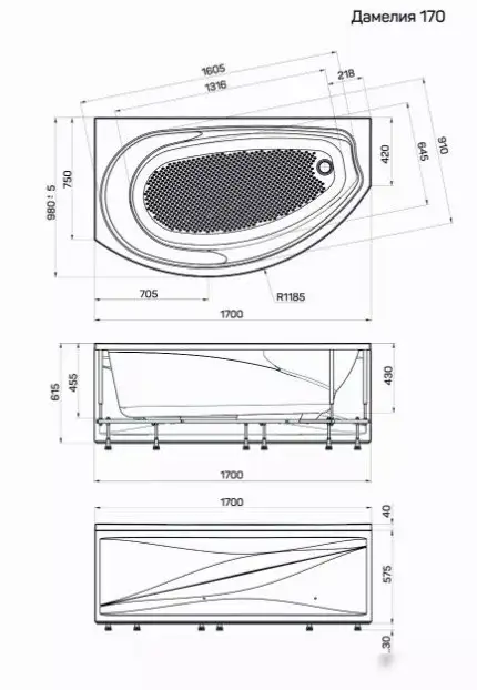 Ванна 1Марка Damelia 170x100 R - фото товара