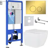 Унитаз подвесной Roxen Cube в комплекте с инсталляцией StounFix Dual Fresh 6 в 1 968014 (кнопка: золото глянцевое ) - изображение в каталоге