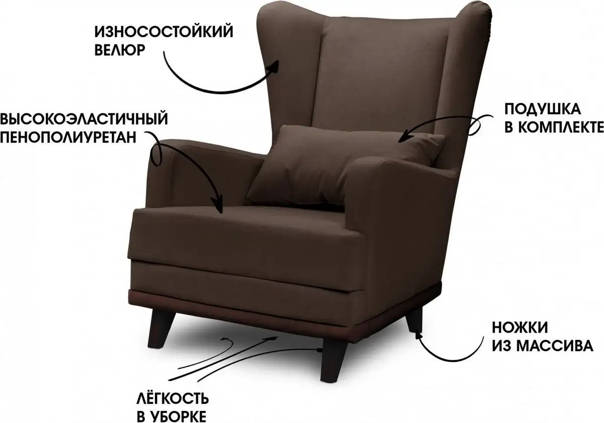 Интерьерное кресло Mio Tesoro Ритм (Velutto 23/шоколад) – фото товара