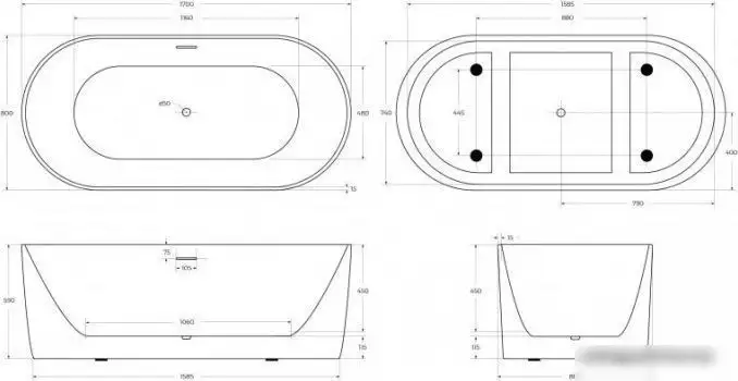 Ванна BelBagno BB411-1700-800 - фото товара