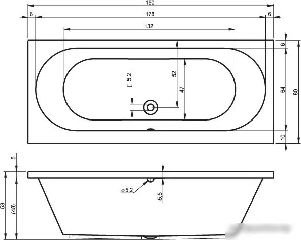Ванна Riho Carolina 190x80 BB55005 (с ножками и экраном) - фото товара