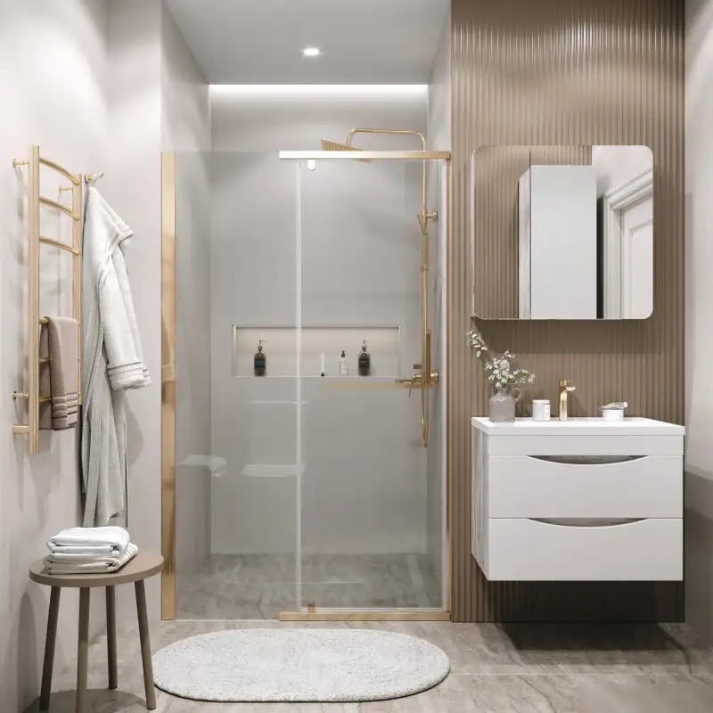 Душевая дверь Grossman Pragma 100x195 100.K33.03.100.32.00 (золото сатин/стекло прозрачное) - фото товара