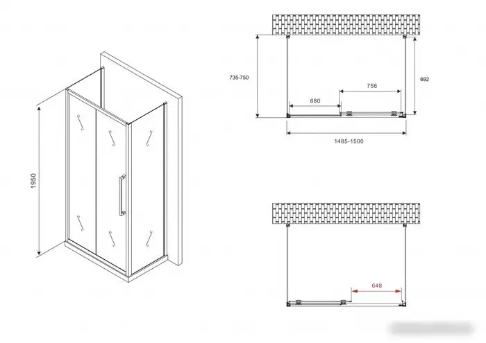 Душевой уголок Abber Schwarzer Diamant AG30150H-S75-S75 - фото товара