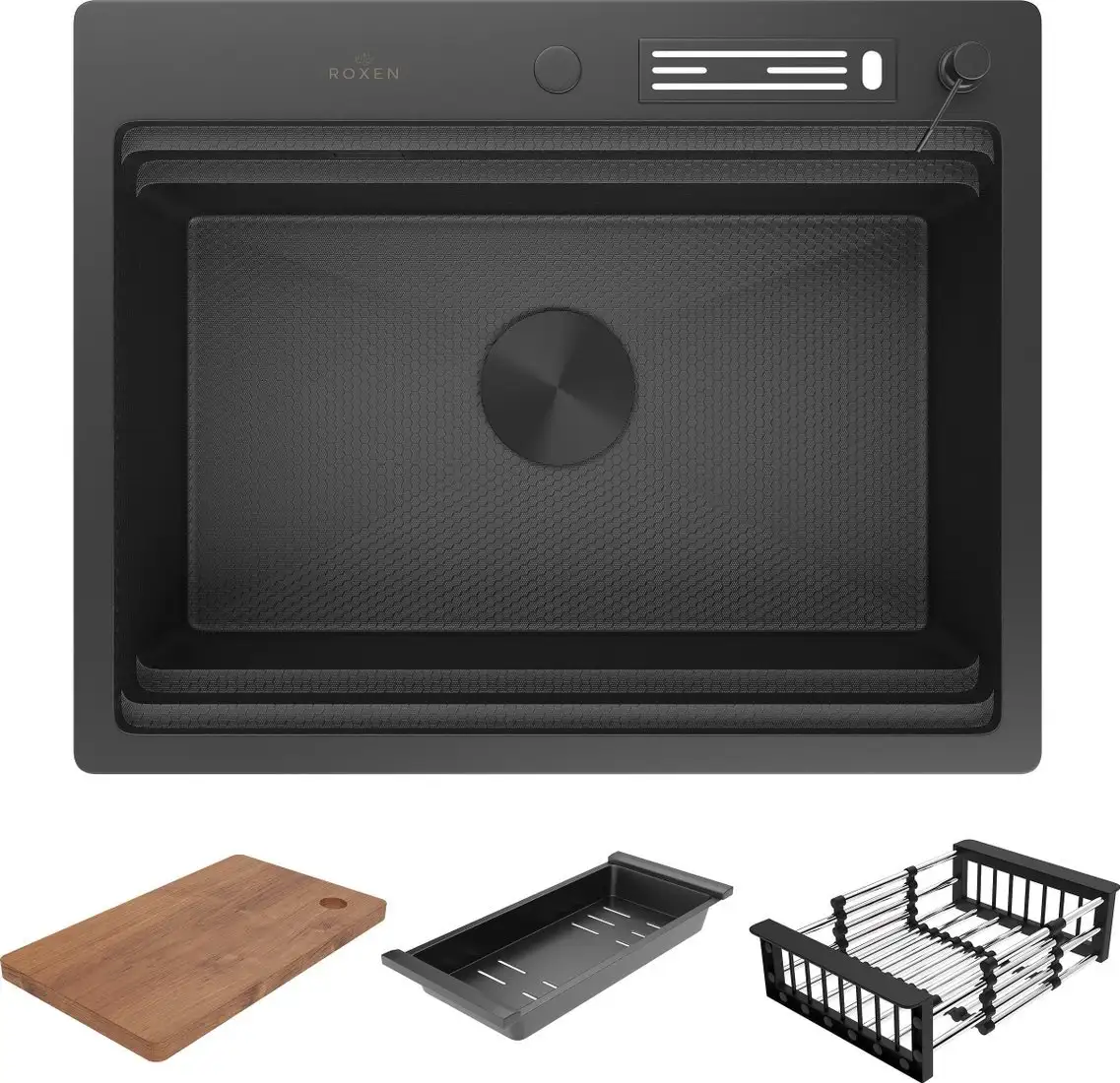 Кухонная мойка Roxen Stage 560250-60-BS оружейная сталь (с держателем для ножей и аксессуарами) - фото товара