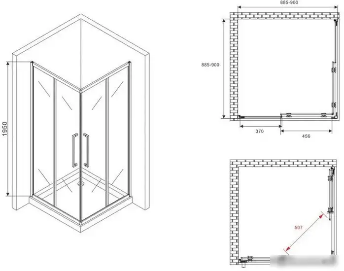Душевой уголок Abber Schwarzer Diamant AG02090BMH - фото товара