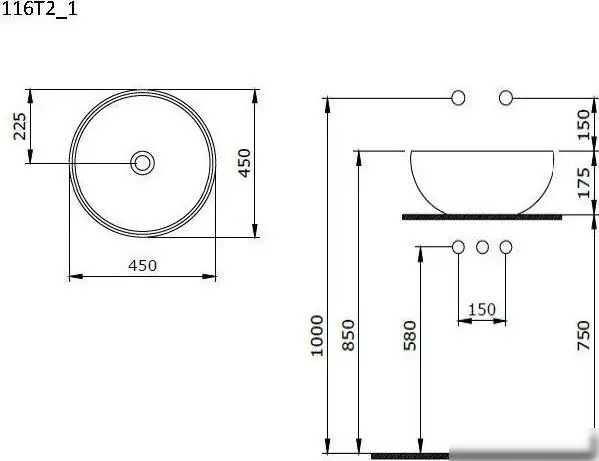 Умывальник Ambassador Queen 116T20301 (серый матовый) - фото товара