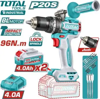 Ударная дрель-шуруповерт Total TIDLI209686 (с 2-мя АКБ, кейс) – изображение в каталоге