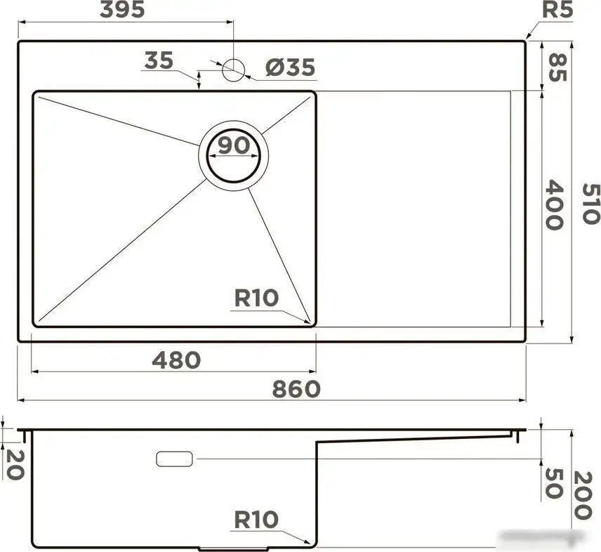 Кухонная мойка Omoikiri Akisame 86-GB-R Side (графит) - фото товара