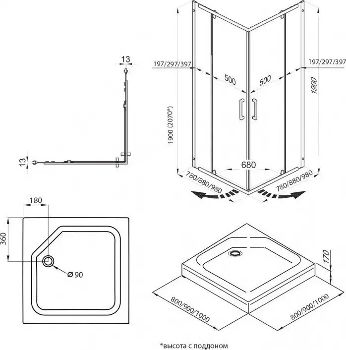 Душевой уголок Maroni Umore Chromo-GLS 90x90 Щ0000064230 - фото товара
