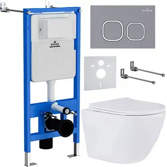 Унитаз подвесной Roxen Antares 530185-01 в комплекте с инсталляцией StounFix Slim 6 в 1 966332 (кнопка: серый бетон)