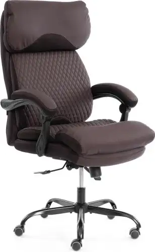Офисное кресло TetChair Chief metalBL кожзам/ткань (коричневый/коричневый стеганный) – изображение в каталоге