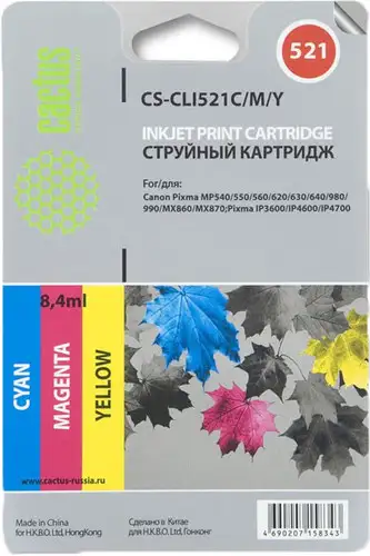Картридж CACTUS CS-CLI521C/M/Y (аналог Canon CLI-521 C/M/Y Multipack) – изображение в каталоге
