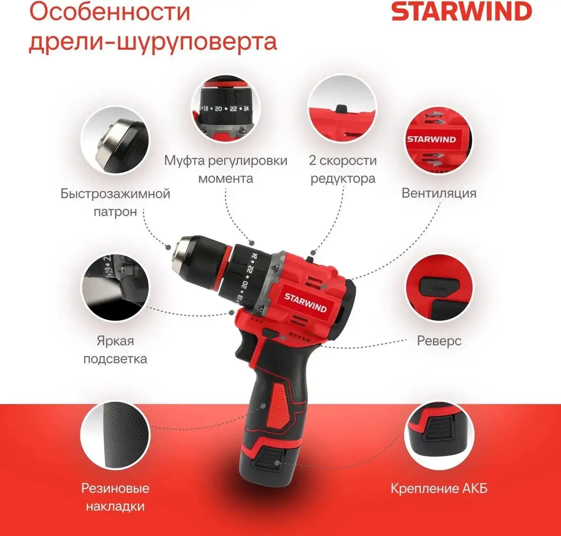 Ударная дрель-шуруповерт StarWind CDBT16-2.0/2HS1 (с 2-мя АКБ, кейс) – фото товара