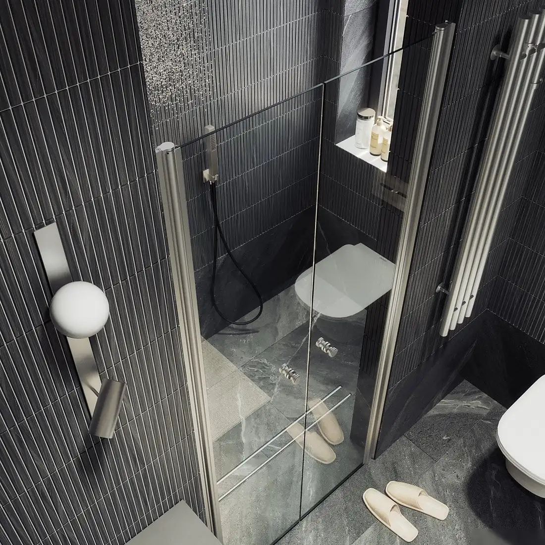 Душевая дверь MaybahGlass 198x120 MGD-425-5 (прозрачное стекло/хром матовый) - фото товара