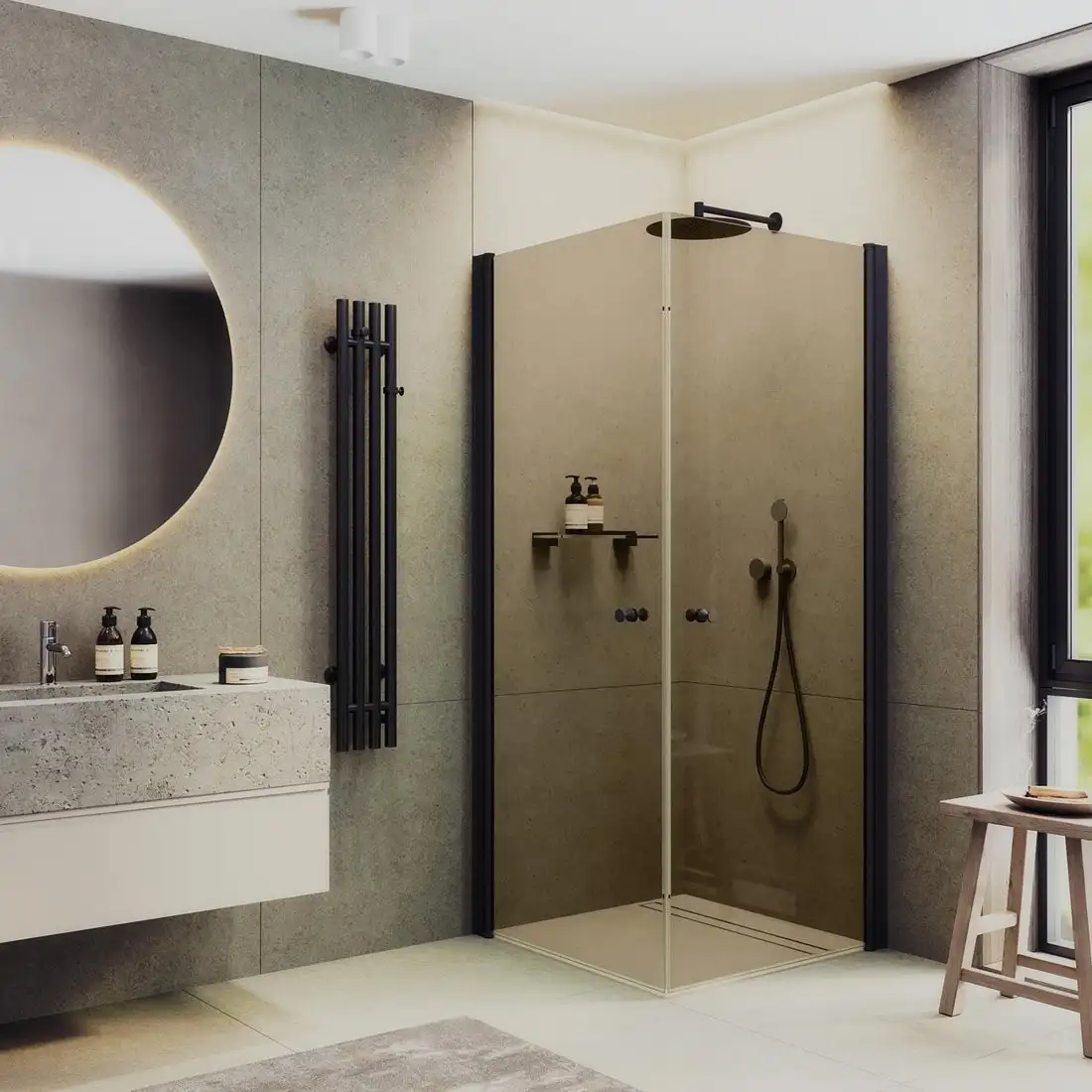 Душевой уголок MaybahGlass MGY-1297-6 (бронзовое стекло/черный) - фото товара