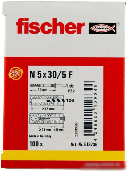 Дюбель-гвоздь Fischer N 5 x 30/5 F 513736 (100 шт) – фото товара