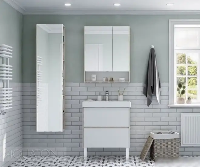 Акватон Шкаф с зеркалом Сканди 70 1A252202SDZ90 (белый/дуб рустикальный) – фото товара