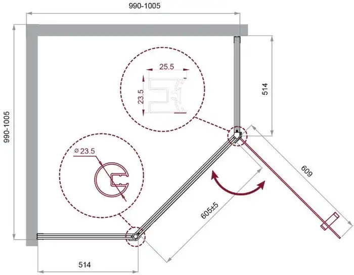 Душевой уголок BelBagno UNO-195-P-1-100-C-NERO - фото товара