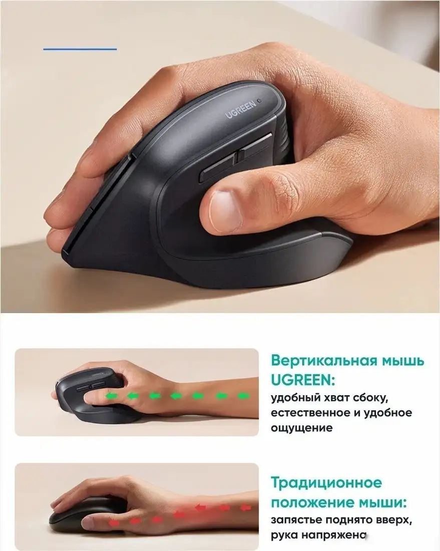 Вертикальная мышь Ugreen M571 55916 (черный) – фото товара