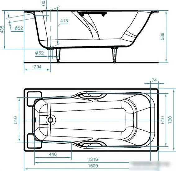 Ванна Универсал ВЧ-1500 Нега 150x70 (1 сорт) - фото товара
