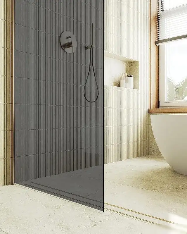 Душевая стенка MaybahGlass 99x195 MGD-1355-3ш (графитовое стекло/золото) - фото товара