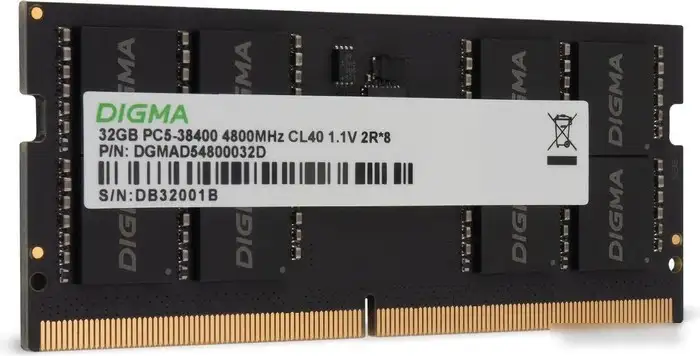 Оперативная память Digma 32ГБ DDR5 SODIMM 4800 МГц DGMAS54800032D – фото товара