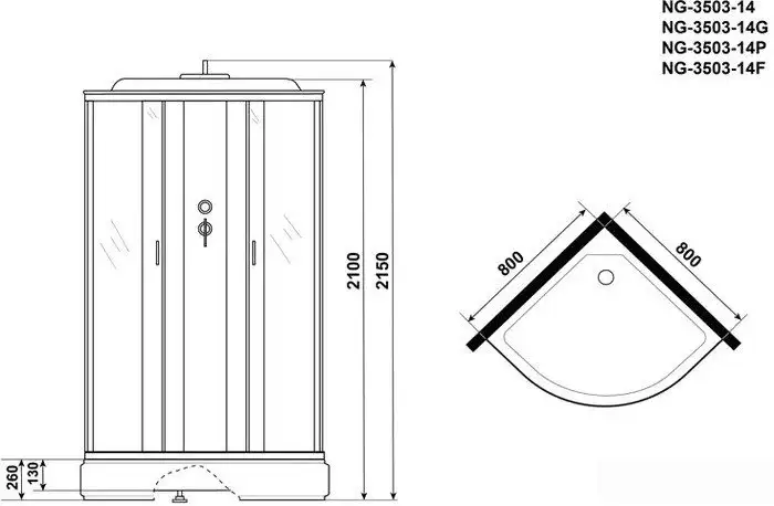 Душевая кабина Niagara NG-3503-14G 80x80x215 - фото товара