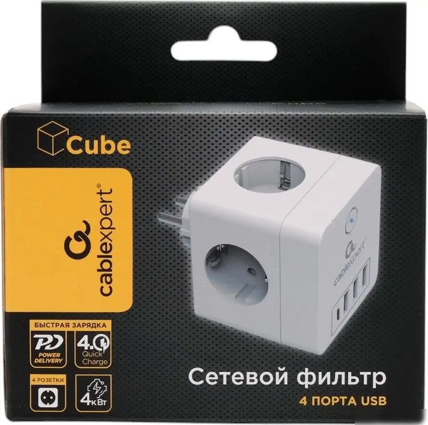 Сетевой фильтр Cablexpert CUBE-4-СU3-W – фото товара