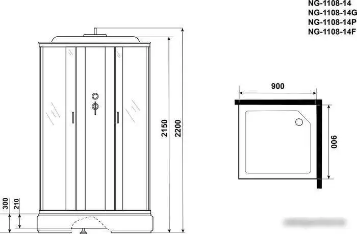 Душевая кабина Niagara NG-1108-14G 90x90x215 (матовое стекло) - фото товара