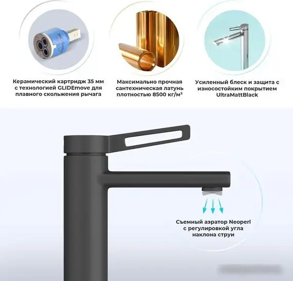 Смеситель Wellsee ONCE! and forever 182402000 (матовый черный) - фото товара