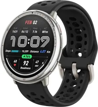 Умные часы Amazfit Active 2 (серебристый, с черным силиконовым ремешком) – изображение в каталоге