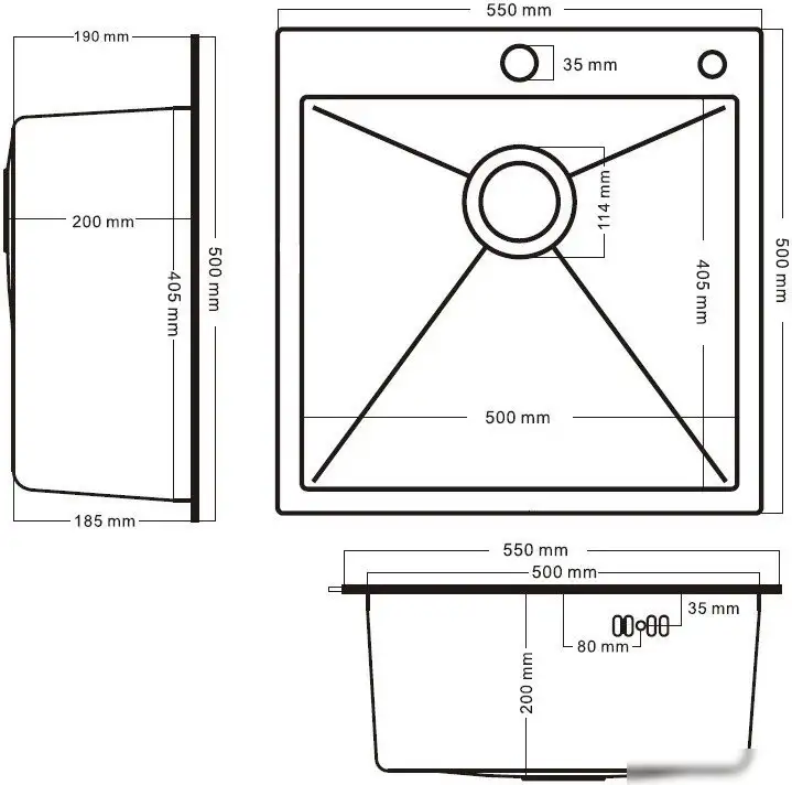 Кухонная мойка Schtoff Best Decor Silver 5550 + коландер KR-1 GREY + дозатор SD-1 SILVER - фото товара