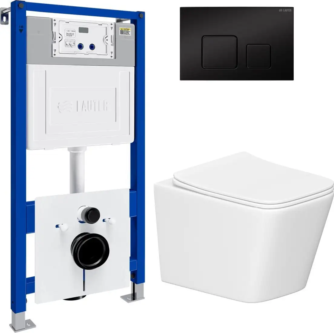 Унитаз подвесной Lauter Square 214903 с кнопкой 219704F (квадратная, черный) - фото товара