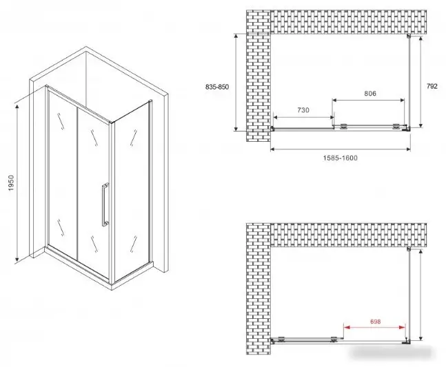 Душевой уголок Abber Schwarzer Diamant AG30160MH-S85M - фото товара