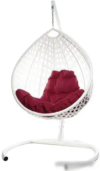 Подвесное кресло M-Group Капля Люкс 11030102 (белый ротанг/бордовая подушка) – фото товара