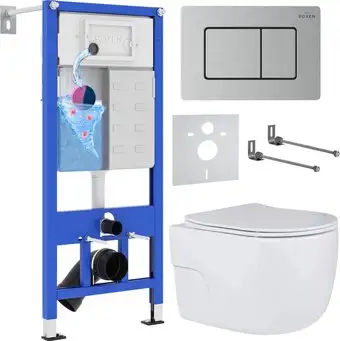 Унитаз подвесной Roxen Porto в комплекте с инсталляцией StounFix Dual Fresh 6 в 1 968445 (кнопка: сатин) - изображение в каталоге