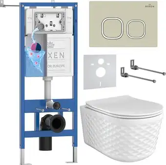 Унитаз подвесной Roxen Vine Tornado в комплекте с инсталляцией StounFix Dual Fresh 6 в 1 979018 (кнопка: бежевый) - изображение в каталоге