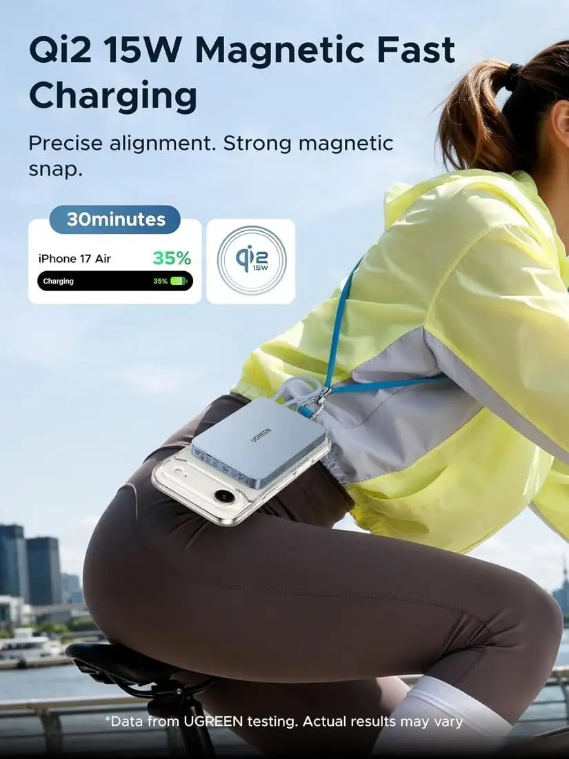 Внешний аккумулятор Ugreen Magflow Air Qi2 15W PB570 65839B 10000mAh (голубой) – фото товара