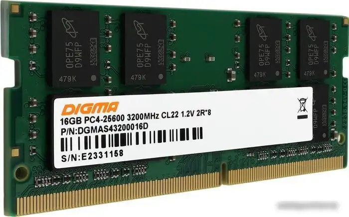 Оперативная память Digma 16ГБ DDR4 SODIMM 3200 МГц DGMAS43200016D – фото товара