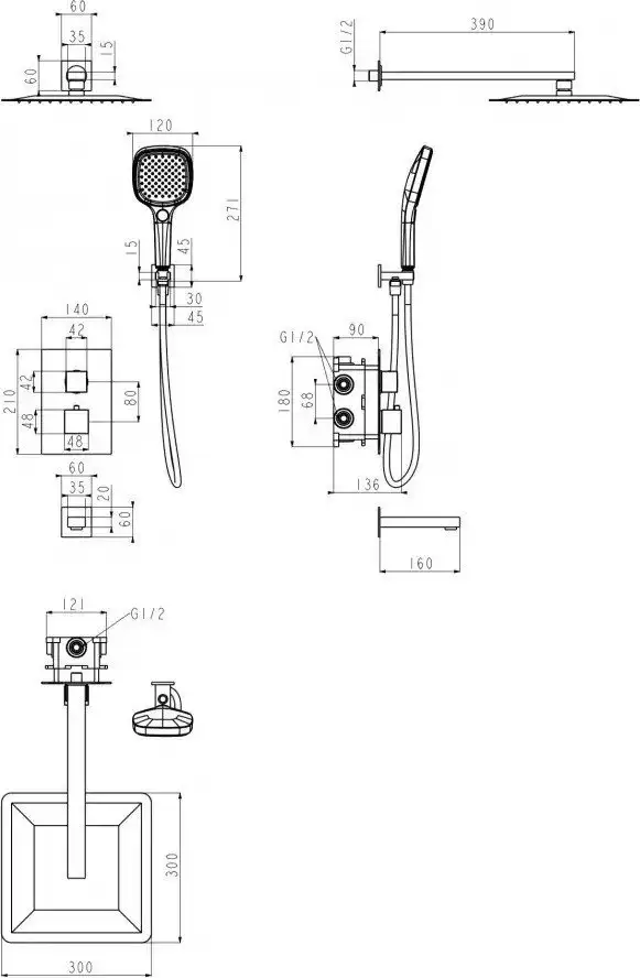 Душевая система Grocenberg GB5050 с термостатом (никель) - фото товара