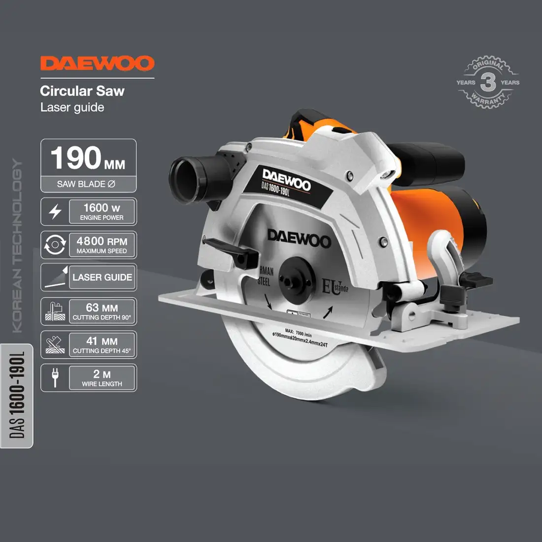 Дисковая (циркулярная) пила Daewoo Power DAS 1600-190L – фото товара