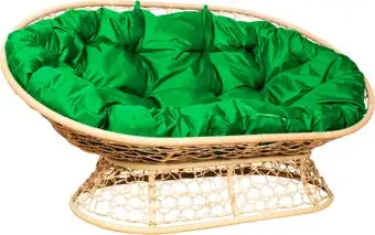 Садовый диван M-Group Мамасан 12850504 (бежевый ротанг/зеленая подушка) – изображение в каталоге