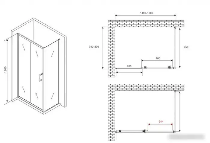 Душевой уголок Abber Schwarzer Diamant AG30150B5-S80B5 - фото товара