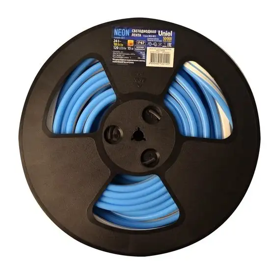 Светодиодная лента Uniel ULS-N11-2835-120LED-m-8mm-IP67-DC24V-10W-m-15M-BLUE – фото товара