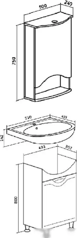 Runo Тумба с умывальником Runo Фортуна 50 + Уют 50 (напольная) – фото товара